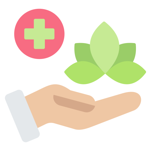 Hand with floating green lotus and medical plus sign symbolizing holistic healthcare approach